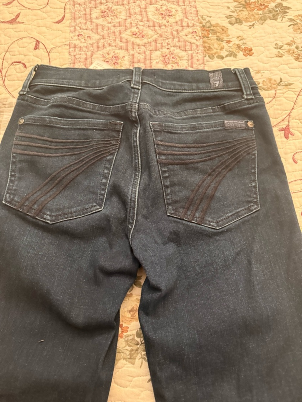 7 For All Mankind Dojo Stretch Dark Blue Denim Jeans with Curved Back Stitching